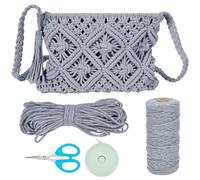 WEBEEDY Kit de Sac à Bandoulière Macramé DIY Boho - Corde de Coton 3mm X 142 Verges, Tutoriel Vidéo - Pour Adultes, Décoration Estivale de Plage (Gris)