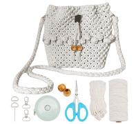 WEBEEDY Kit de Sac Boho en Macramé Blanc Sac en Bandoulière DIY Kit de Macramé avec 131 verges de Corde de 3mm et Tutoriels Vidéo Cadeau Anniversaire de Vacances Décoration de Plage