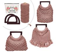 WEBEEDY Kit de Sac en Macramé pour Adultes Débutants, Sac à Main en Macramé Bohème Bricolage avec Poignée en Bois, Projets D'Artisanat pour Adultes Femmes Filles (Marron)
