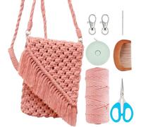 WEBEEDY Kit de Sac Macramé DIY Sac à Main Rose Kit de Fabrication de Sac Macramé Boho Kit de Sac Macramé pour Débutants avec Cordon en Coton Kit de Bricolage pour Sac pour Femmes avec Tutoriel Vidéo