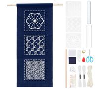 WEBEEDY Kit de Suspension Murale Sashiko DIY Modèle de Broderie Sashiko Kit de Pratique Kit de Broderie Japonaise Comprend Tissu de Broderie Fil Aiguilles et Instructions pour Débutants Adultes.