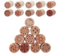 WEBEEDY Kit de Tampons à Motifs en Bois pour Modelage en Argile 10 styles 2 couleurs Colonne en Bois Outil de Tampon en Argile et Céramique Sculpté à la Main avec Motifs Variés (5x2.5cm)