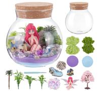 WEBEEDY Kit de Terrarium de Jardin de Fées DIY Décoration de Pot de Terrarium de Plante Mini Kit de Terrarium de Jardin pour Adultes avec Crystal Mousse Simulée Fée des Arbres Cadeau pour Les Femmes