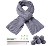 WEBEEDY Kit de Tricot pour Écharpe pour Adultes Débutants Kit de Démarrage Complet pour Écharpe avec Fil Doux Aiguilles à Tricoter et Instructions Kit Facile pour Apprendre à Tricoter(Gris Clair)