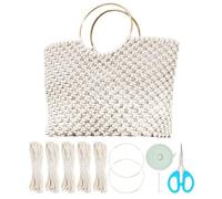 WEBEEDY Kits de Sacs de Macramé DIY Sac à Main de Macramé Fait Main avec Poignée Corde en Coton Kit de Fabrication de Sac Bohème pour Adultes Débutants avec Tutoriel Vidéo(Beige,35x40cm)