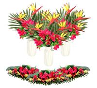 WEBEEDY Lot de Bouquet de Fleurs Tropicales Artificielles 26 Tiges avec Oiseau du Paradis et Lys Faux Bouquet Réaliste pour Décoration de Mariage Bureau Maison Printemps Été Hawaii