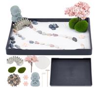 WEBEEDY Mini kit de jardin zen de style japonais avec plateau de sable, kit d'ornements miniatures pour la maison, le bureau, belle décoration, relaxation, méditation
