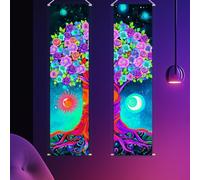 WEBEEDY Pack de 2 Tapisseries Arbre de Vie Colorées Soleil et Lune Longue Tapisserie Murale Verticale Poster Bannière Suspendue Esthétique D'Étoiles pour la Décoration Intérieure 33x130cm