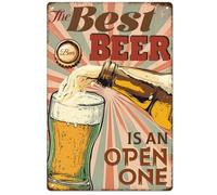 WEBEEDY Panneau de Bar Métal Vintage Panneau en fer blanc The Best Beer Is An Open One, Panneau Décoratif Thème Bière Retro Métal Bar Pub Poster pour Maison Cuisine Décoration Murale,20x30cm