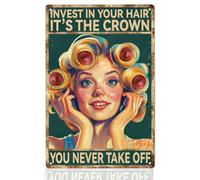 WEBEEDY Panneau Vintage Coiffeur Panneau en Métal, Investissez Dans Vos Coiffures Panneau Poster Décor Plaque Murale Cadeaux Coiffeur Salon Art Mural Décoration Bar, 20x30cm