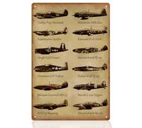 WEBEEDY Panneaux en fer-blanc Avion Vintage, Métal Art Mural, 20x30cm Panneaux Rétro Garage Décoration murale Suspension WW2 Panneau Gear Décor Man Cave pour Bar Pub Maison Jardin Cour Salle de Bains