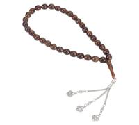 WEBEEDY Perles de Prière Tasbih Musulman 33 Perle avec Pendentif en Métal Curry Foncé Bracelet de Prière Islamique Musulman Tasbeeh pour Femmes et Hommes Fournitures Quotidiennes de Dhikr Tasbeeh 34cm