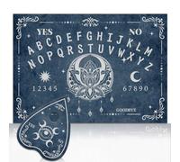 WEBEEDY Planche de Divination Pendule et Set Lotus Soleil et Lune Planche dEsprit Bois Bleue avec Planchette pour Famille Fête Décoration Métaphysique Message, 30x21 cm