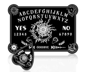 WEBEEDY Planche de Spiritisme en Bois Métaphysique Noire avec Thème du Soleil de la Lune et des Étoiles et Planchette de Divination Tableau de Pendule Oui Ou Non pour Adulte