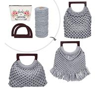 WEBEEDY Sac en macramé - Kit de bricolage pour adultes et débutants - Style bohème - Avec poignée en bois - Sac de plage fait à la main - Pour femmes/filles - Kit d'accessoires de bricolage - Gris