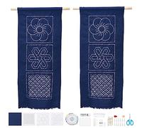WEBEEDY Sashiko Kit DIY 2 Ensembles Sashiko Décoration Murale Kit de Broderie Traditionnelle Japonaise avec Accessoires de Couture Complets