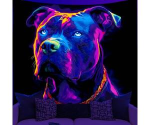 WEBEEDY Tapisserie Blacklight Bulldog Neon Suspendue au Mur UV Réactive Impression de Chien Tapisserie Décoration pour la Maison Chambre Salon Dortoir Art Mural Réactif Animal Fond 150x130cm
