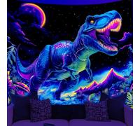 WEBEEDY Tapisserie Dinosaure Réactive aux UV Lumière Noire Galaxie Psychédélique Affiches Cool Tapisserie Drôle Animaux Sauvages Anciens Montagne Tenture Murale pour Décor Intérieure (150x130cm)