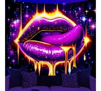 WEBEEDY Tapisserie Lips Black Light UV Réactive Lèvre Lumineuse Murale Suspendue Tapisseries Affiches Esthétiques Qui Brillent dans L'Obscurité pour la Décoration de Dortoir Salon Maison (150x130cm)