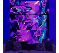 WEBEEDY Tapisserie Trippy Lumière Noire Jolie Fille Suspendue au Mur Tapisserie Réactive UV Cool Anime Décoration de Fond de Fête Glow In The Dark pour la Maison Photo Shoot Prop (150x130cm)