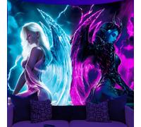 WEBEEDY Tenture Murale Anges et Démons Lumière Noire Brillant dans le Noir Réactif aux UV Fond d'Affiche Ailes d'Ange Décor Murale Tenture Psychédélique pour Chambre Dortoir Gamer, 150x130cm