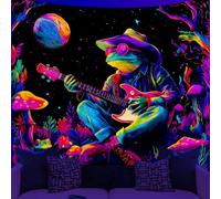 WEBEEDY UV Réactif Champignon Tapisserie fantaisie néon guitare grenouille Blacklight tapisserie plantes galaxie espace tapisseries mur suspendu décor pour la maison Halloween décor de fête, 150x130cm