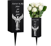 WEBEEDY Vases de Cimetière avec des Pointes Vases Commémoratifs en Métal Motif Ange de Jardin Support de Fleurs de Cimetière Noir Décorations Commémoratives pour la Perte d'un Être Cher 8x20cm