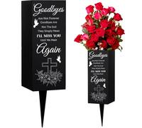 WEBEEDY Vases de Cimetière Métal Vases de Cimetière Porte-Fleurs avec Pointes Signe de Mémoire de Sépulture Décor de Sépulture pour Cimetière Cadeaux pour Perte Un Etre Cher(I'll Miss You),80x200 mm