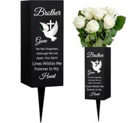 WEBEEDY Vases de Cimetière pour Frère Vases de Cimetière en Métal Porte Fleurs avec des Pointes Motif de Croix de Pigeons Toujours dans Mon Coeur Porte Fleurs de Cimetière Signe 8x20cm