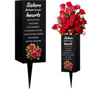 WEBEEDY Vases Funéraires avec Pique Soeurs Mémorial Cimetière Vases Rosier Décorations de Tombe pour Cimetière Support de Fleurs Métallique pour Tombe (Sœurs à Jamais dans Nos Cœurs) 8x20cm