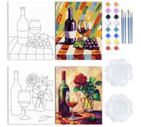 WEBEEDY Verre à Vin Peint à la main Toile Raisin Rose Laque et SIP Canvas Painting Kit 20x25cm Couple Toile Stretch pour Dater la Nuit Anniversaire Valentine Cadeau Peinture Cadeau de Fête, Lot de 2