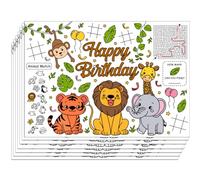 WEBEEDY Zoo Animaux DIY Coloriage Sets de Table 30 Pièces Thème Anniversaire Décoration de Fête Tigre Lion Éléphant Feuille à Colorier pour Restaurants d'anniversaire Fournitures de Noël 40x28cm