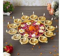 Webelkart Bol décoratif en Forme de Diya en métal fabriqué à la Main pour Fleurs flottantes et Bougies Chauffe-Plat, pour Maison, Bureau et Table, Articles de décoration Diwali (35,6 cm), doré