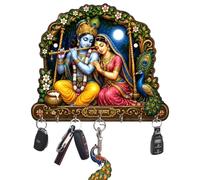 Webelkart Porte-clés en bois avec impression H.D Radha Krishna pour décoration d'intérieur, support mural, porte-clés pour mur, salon, chambre Pooja (25,4 cm)