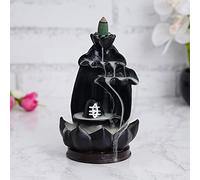 Webelkart Porte-encens en polyrésine à refoulement avec 10 cônes d'encens parfumés, fontaine à fumée Shiva (noir, 17,8 cm) (conique)