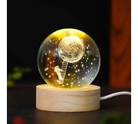 Webelkart Veilleuse 3D en forme de boule de cristal avec base en bois USB, lampe LED 3D en cristal avec LED blanc chaud à intensité variable (astronaute escalade)