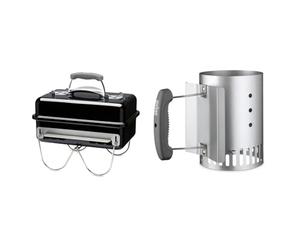 Weber 1131004 Go Anywhere Barbecue à Charbon Noir & Cheminée d’Allumage Compacte Rapidfire, Métal