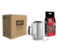 Weber Ensemble d'allumage - Set Rapidfire Starter, Comprend Une cheminée d'allumage - Grand (32cm), 2kg de briquettes & 6 Cubes Allume-feu, kit de démarrage pour barbecues à Charbon (3400375)
