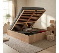 WEBER INDUSTRIES Bilbao Lit Coffre 140x190 cm avec Sommier/Décor Chêne Blanchi/Panneau de Particules/Grand Coffre de Rangement