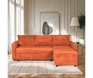 WEBER INDUSTRIES Canapé d'angle Convertible et réversible avec Coffre Theo en Velours côtelé/Terracotta