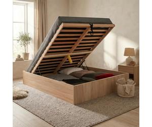 WEBER INDUSTRIES Lit Coffre Bilbao 160x200 cm + sommier/Décor chêne Blanchi