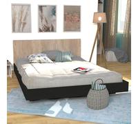 WEBER INDUSTRIES Lit LOFT 140x190 + 1 sommier + tête de lit/Décor Noir & chêne Blanchi