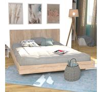 WEBER INDUSTRIES Lit LOFT 160x200 + 1 sommier + tête de lit/Décor Chêne Blanchi