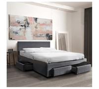 WEBER INDUSTRIES Lit Lugano 140x190 + 1 sommier + 4 tiroirs/Gris foncé