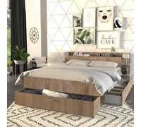 WEBER INDUSTRIES Lit Samba 140x190cm + tête de lit + 2 tiroirs/Décor Chêne Blanchi