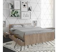 WEBER INDUSTRIES Lit Twist 140x190+ 1 Chevet + 1 tiroir/Décor Chêne Blanchi