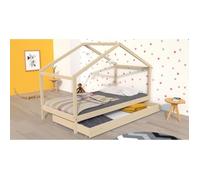 WEBER KOALA Lit cabane enfant 90 x 190 cm avec tiroir - Bois pin massif - Naturel - Sommier inlcus