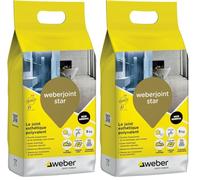 Weber Mortier joint carrelage décoratif hydrofugé, spécial intérieur et extérieur, largeur 2 à 10mm, 5kg, noir minéral, WEBERJOINT STAR (Lot de 2)