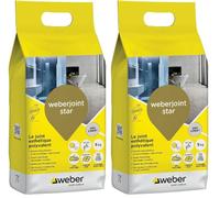 Weber Mortier joint carrelage décoratif hydrofugé, spécial intérieur et extérieur, largeur 2 à 10mm, 5kg, gris ciment, WEBERJOINT STAR (Lot de 2)