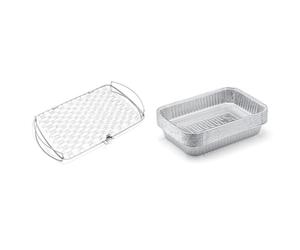 Weber Panier à Poisson pour Barbecue - Panier de Cuisson Ouvert en Inox, Idéal pour Légumes & 6415 L chefrites Barquette Aluminium - Lot de 10